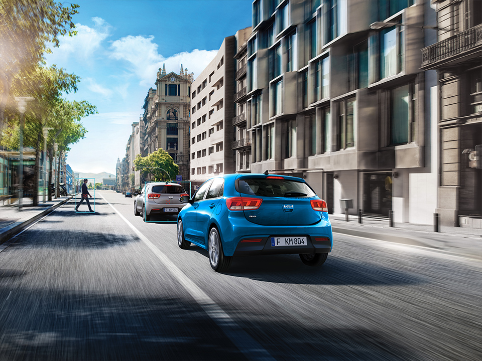 Kia Rio Frontkollisionswarner, Aussenansicht, hinten links